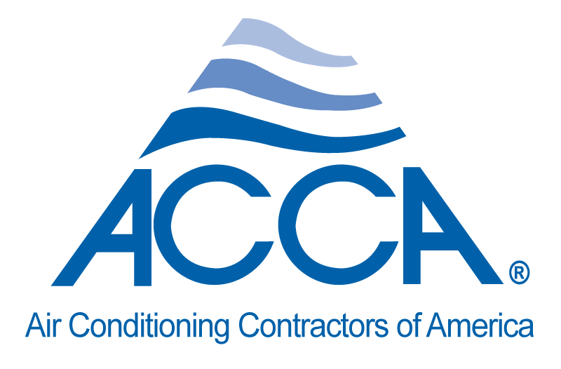 Air Conditioning Contractors of America (ACCA) logo featuring stylized airflow waves above the blue “ACCA” lettering with the full name written below.
