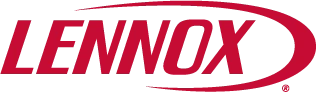 Lennox logo in bold red capital letters with a curved red line encircling the top right corner.