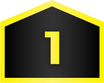 A black pentagon with a yellow border and a large yellow number 1 in the center.
