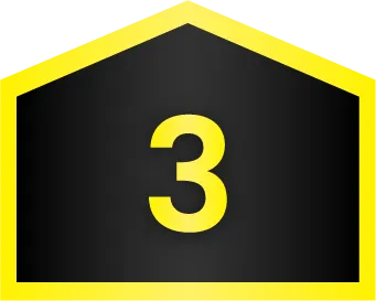 A black shield-shaped badge with a yellow outline and the number 3 in bold yellow centered on it.
