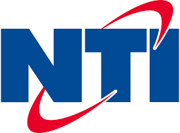 The image shows the blue letters "NTI" with a red curved swoosh crossing behind and below the text.