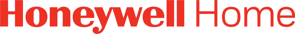 The image shows the "Honeywell Home" logo in bold red letters on a light background.